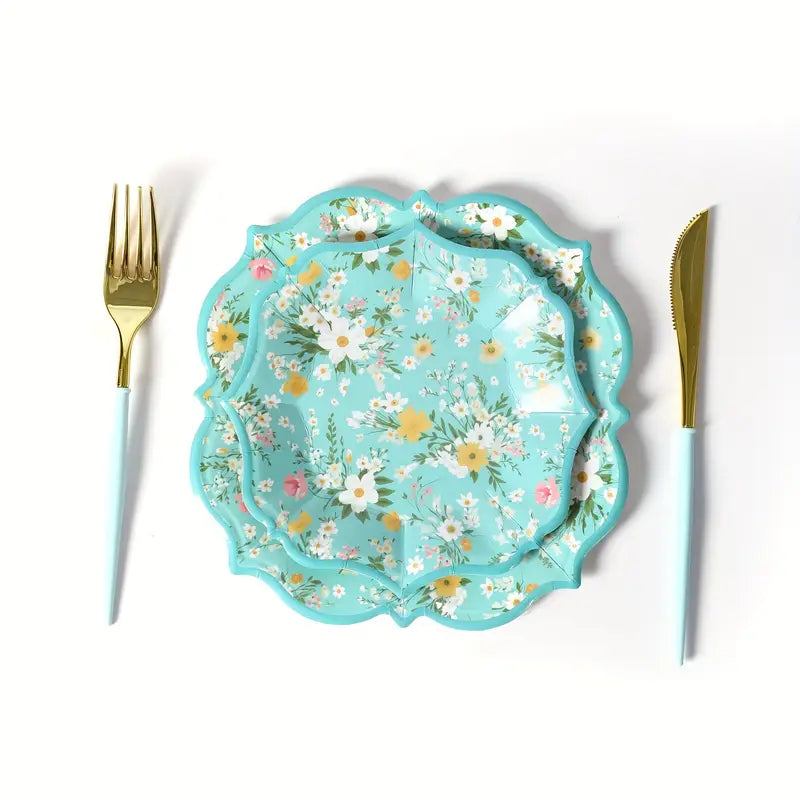 Blue Floral - 8 Platos Large