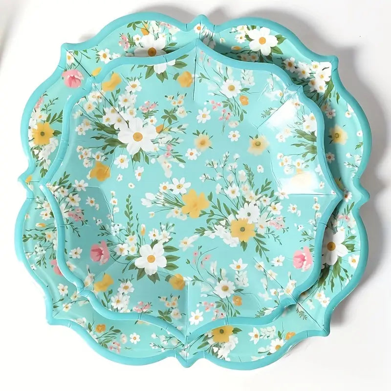 Blue Floral   -  8 Platos Large